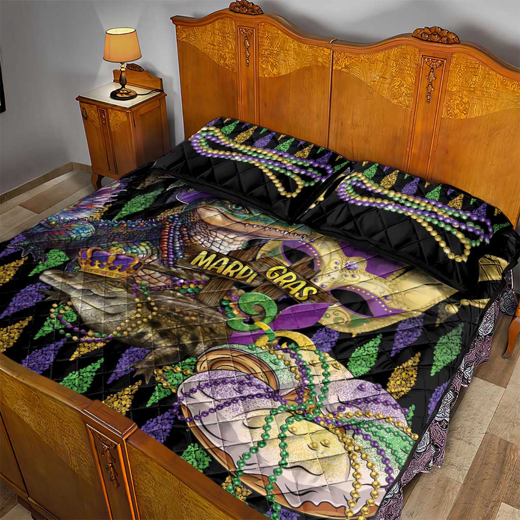 Mardi Gras Alligator Quilt Bed Set Fleur De Lis Glitter Style - Wonder Print Shop
