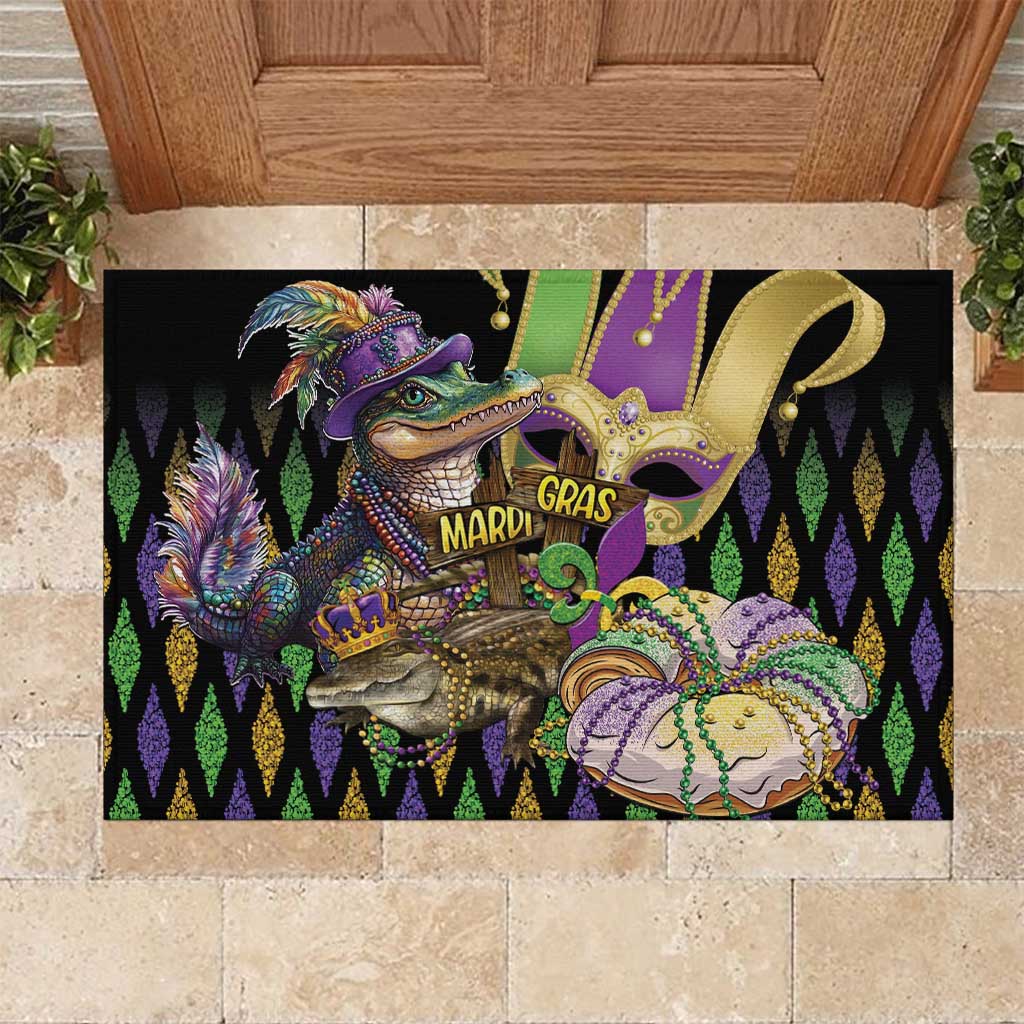Mardi Gras Alligator Rubber Doormat Fleur De Lis Glitter Style - Wonder Print Shop