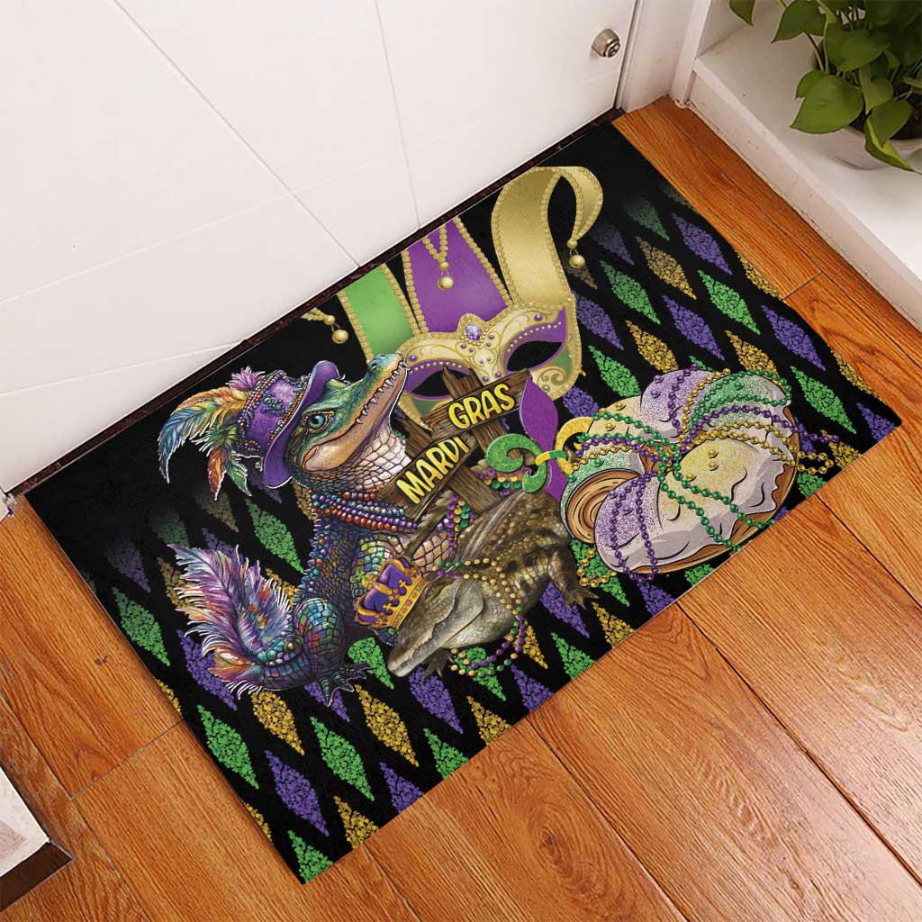 Mardi Gras Alligator Rubber Doormat Fleur De Lis Glitter Style - Wonder Print Shop