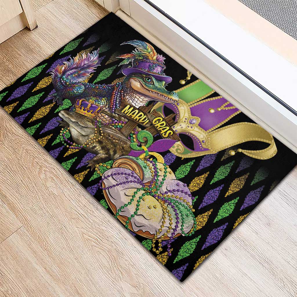 Mardi Gras Alligator Rubber Doormat Fleur De Lis Glitter Style - Wonder Print Shop