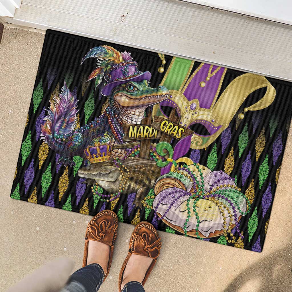 Mardi Gras Alligator Rubber Doormat Fleur De Lis Glitter Style - Wonder Print Shop