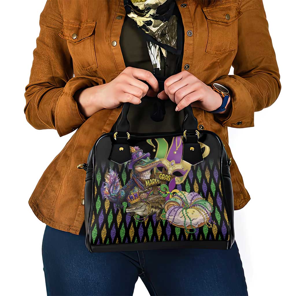 Mardi Gras Alligator Shoulder Handbag Fleur De Lis Glitter Style - Wonder Print Shop