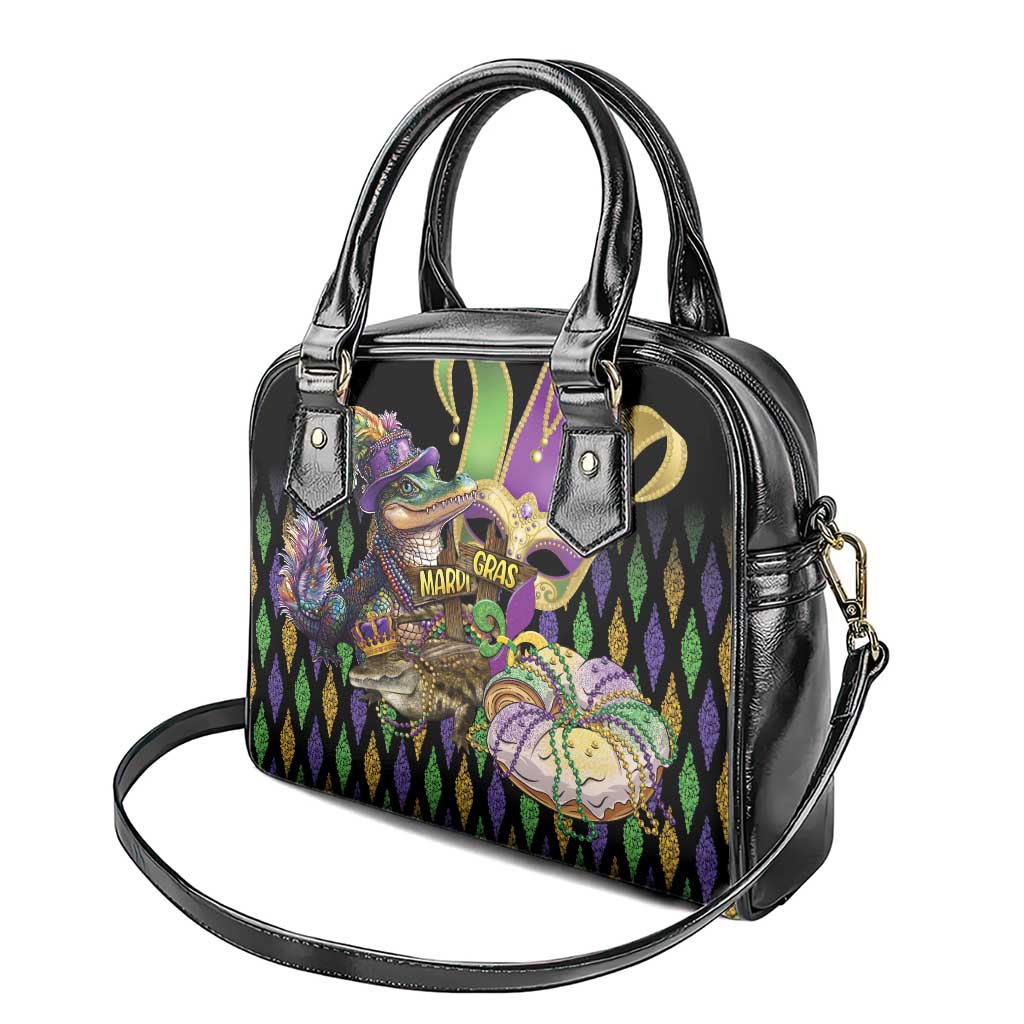 Mardi Gras Alligator Shoulder Handbag Fleur De Lis Glitter Style - Wonder Print Shop