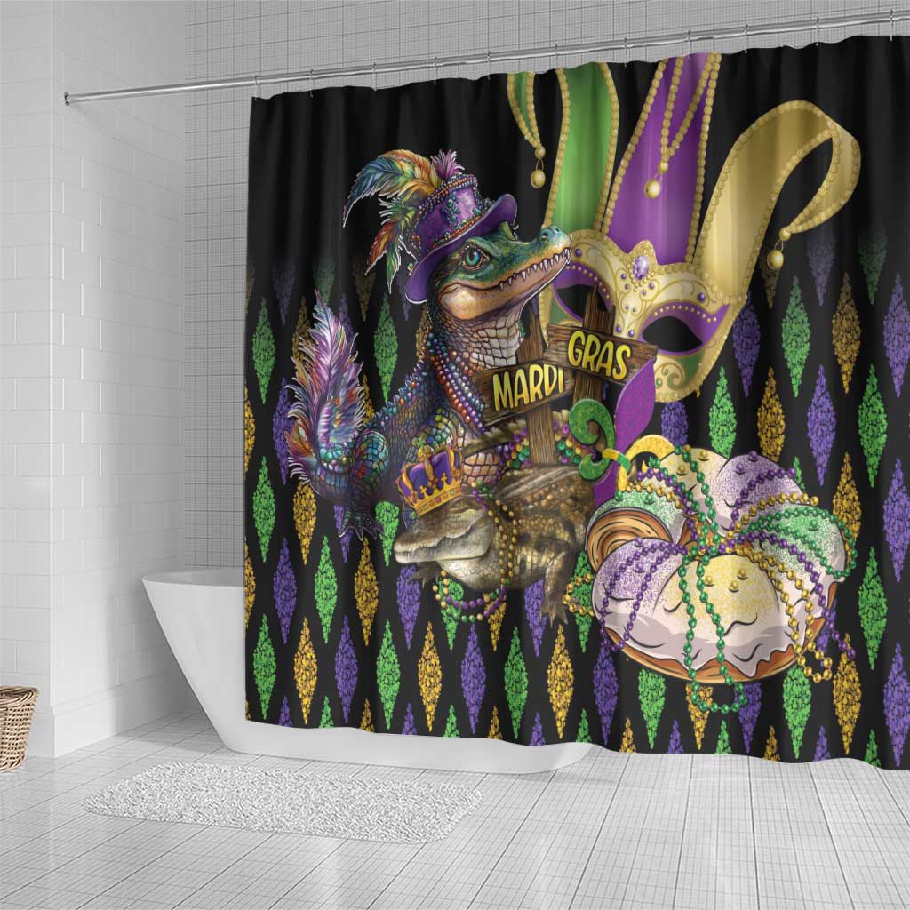 Mardi Gras Alligator Shower Curtain Fleur De Lis Glitter Style - Wonder Print Shop