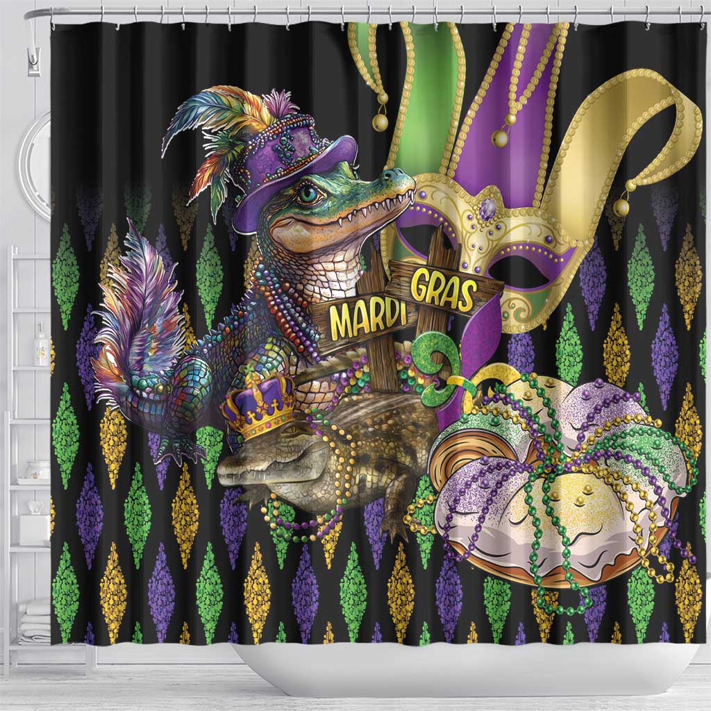 Mardi Gras Alligator Shower Curtain Fleur De Lis Glitter Style - Wonder Print Shop