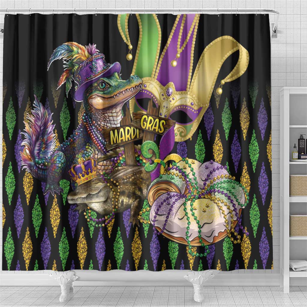 Mardi Gras Alligator Shower Curtain Fleur De Lis Glitter Style - Wonder Print Shop