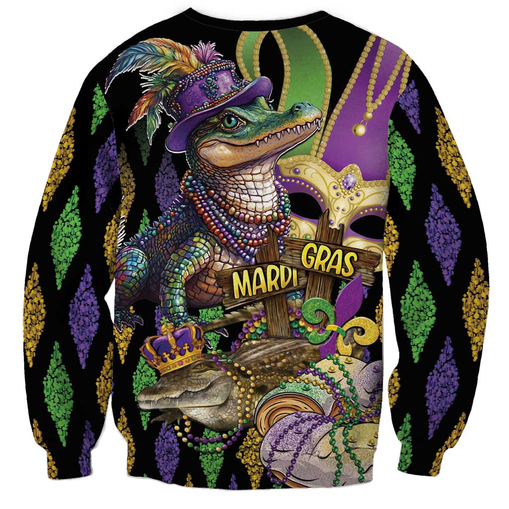 Mardi Gras Alligator Sweatshirt Fleur De Lis Glitter Style - Wonder Print Shop