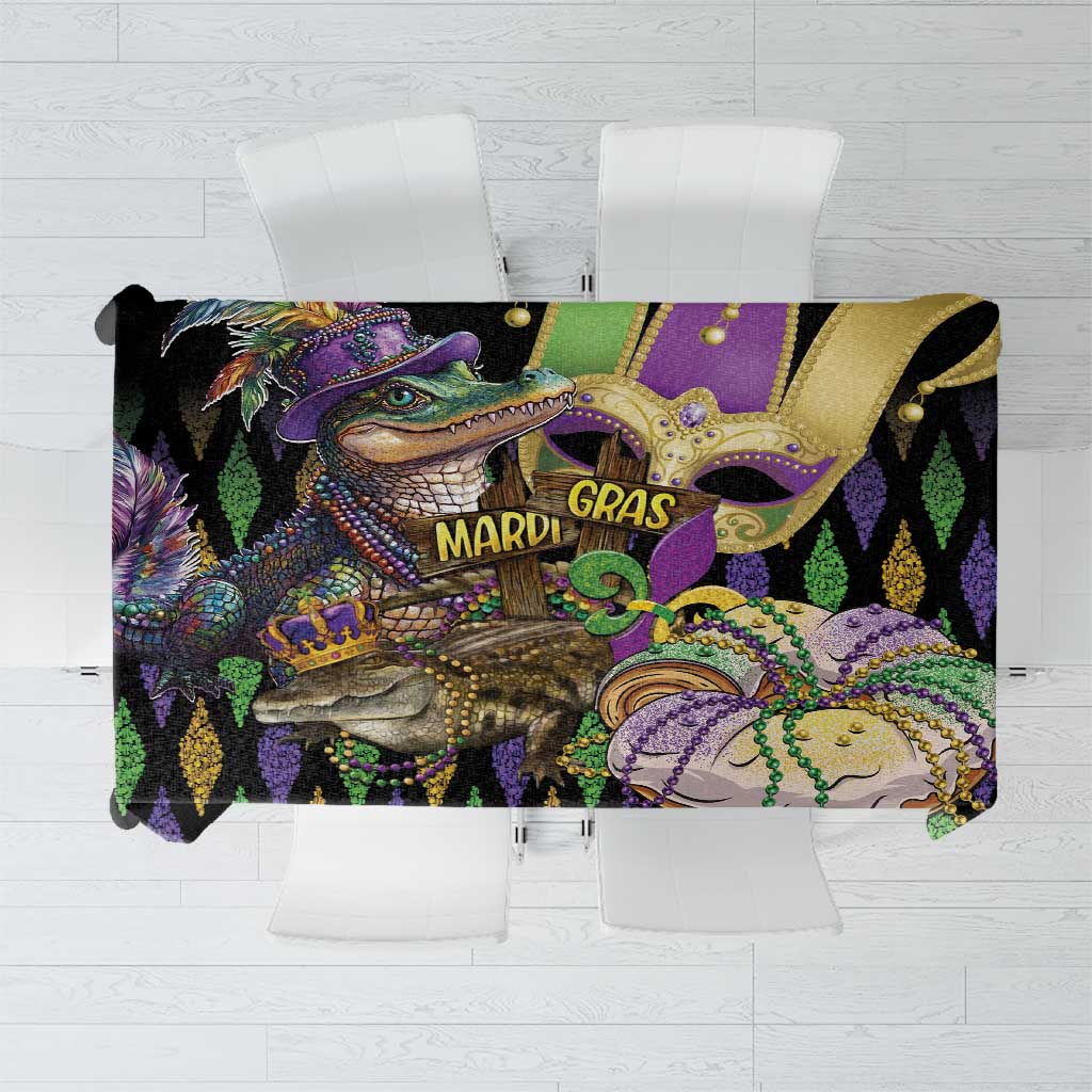 Mardi Gras Alligator Tablecloth Fleur De Lis Glitter Style - Wonder Print Shop