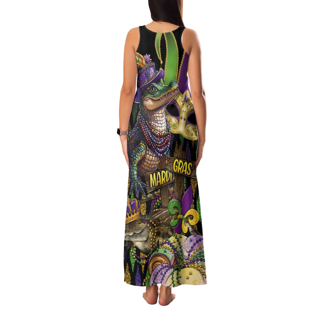 Mardi Gras Alligator Tank Maxi Dress Fleur De Lis Glitter Style - Wonder Print Shop