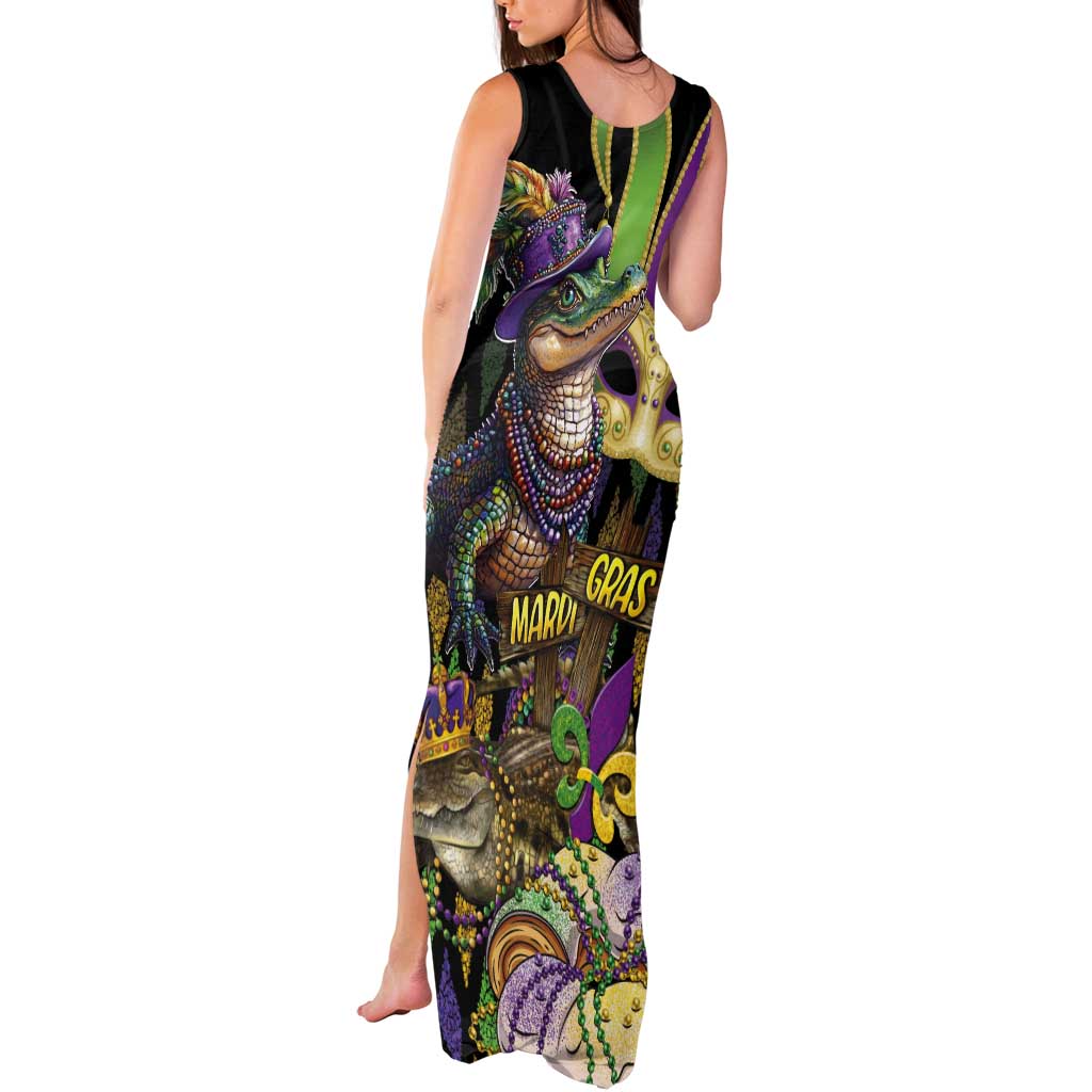Mardi Gras Alligator Tank Maxi Dress Fleur De Lis Glitter Style - Wonder Print Shop