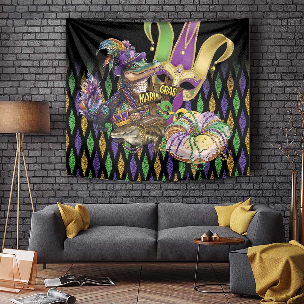 Mardi Gras Alligator Tapestry Fleur De Lis Glitter Style - Wonder Print Shop