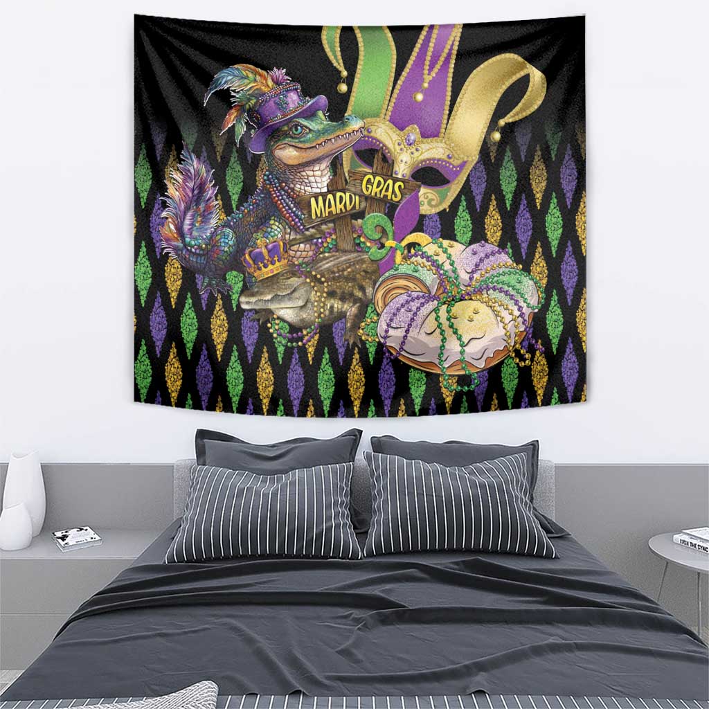 Mardi Gras Alligator Tapestry Fleur De Lis Glitter Style - Wonder Print Shop