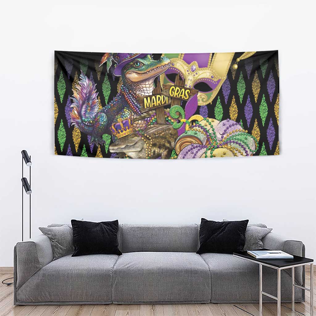Mardi Gras Alligator Tapestry Fleur De Lis Glitter Style - Wonder Print Shop