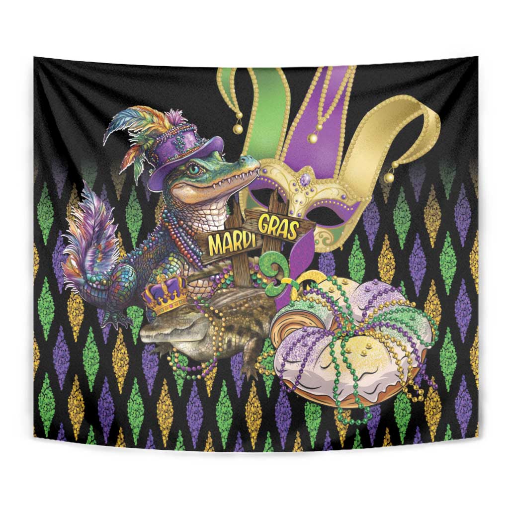 Mardi Gras Alligator Tapestry Fleur De Lis Glitter Style - Wonder Print Shop