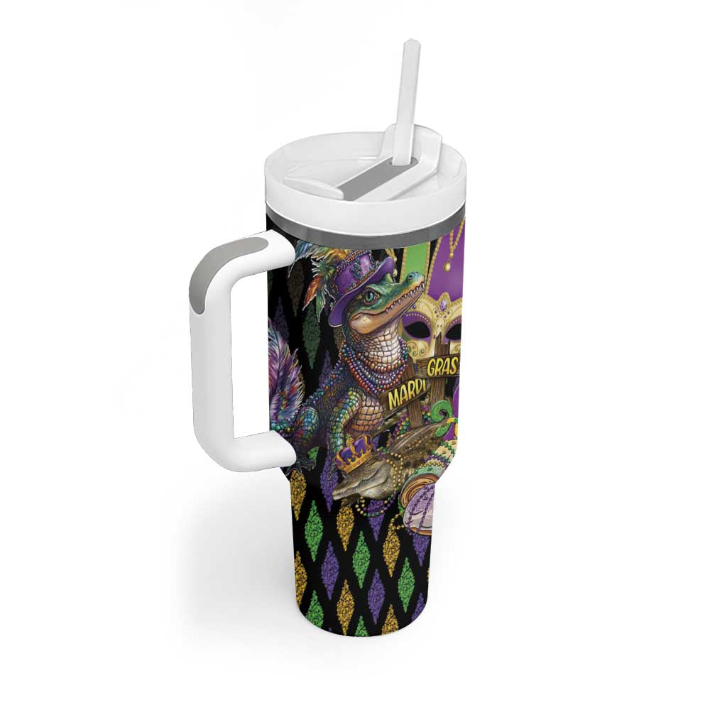 Mardi Gras Alligator Tumbler With Handle Fleur De Lis Glitter Style - Wonder Print Shop