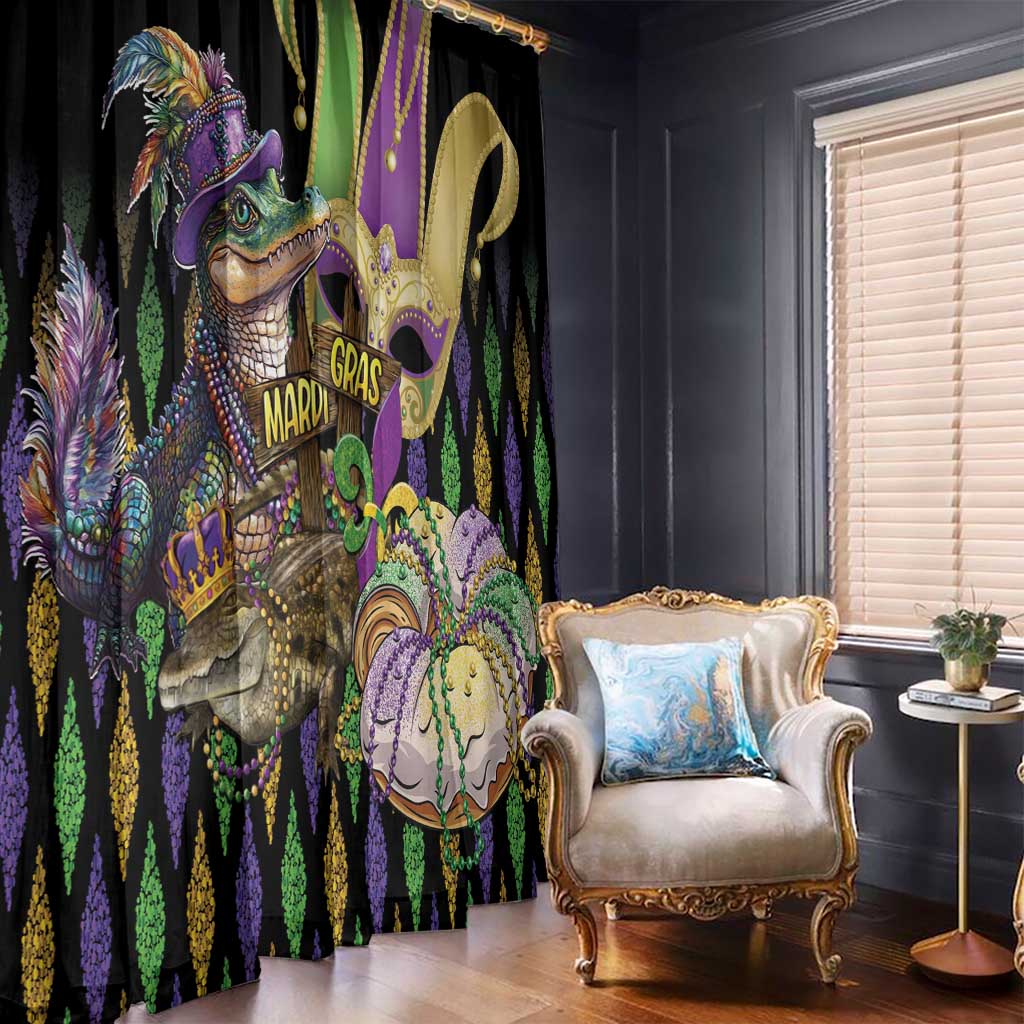 Mardi Gras Alligator Window Curtain Fleur De Lis Glitter Style - Wonder Print Shop