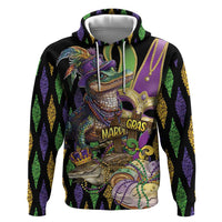 Mardi Gras Alligator Zip Hoodie Fleur De Lis Glitter Style - Wonder Print Shop