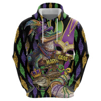 Mardi Gras Alligator Zip Hoodie Fleur De Lis Glitter Style - Wonder Print Shop