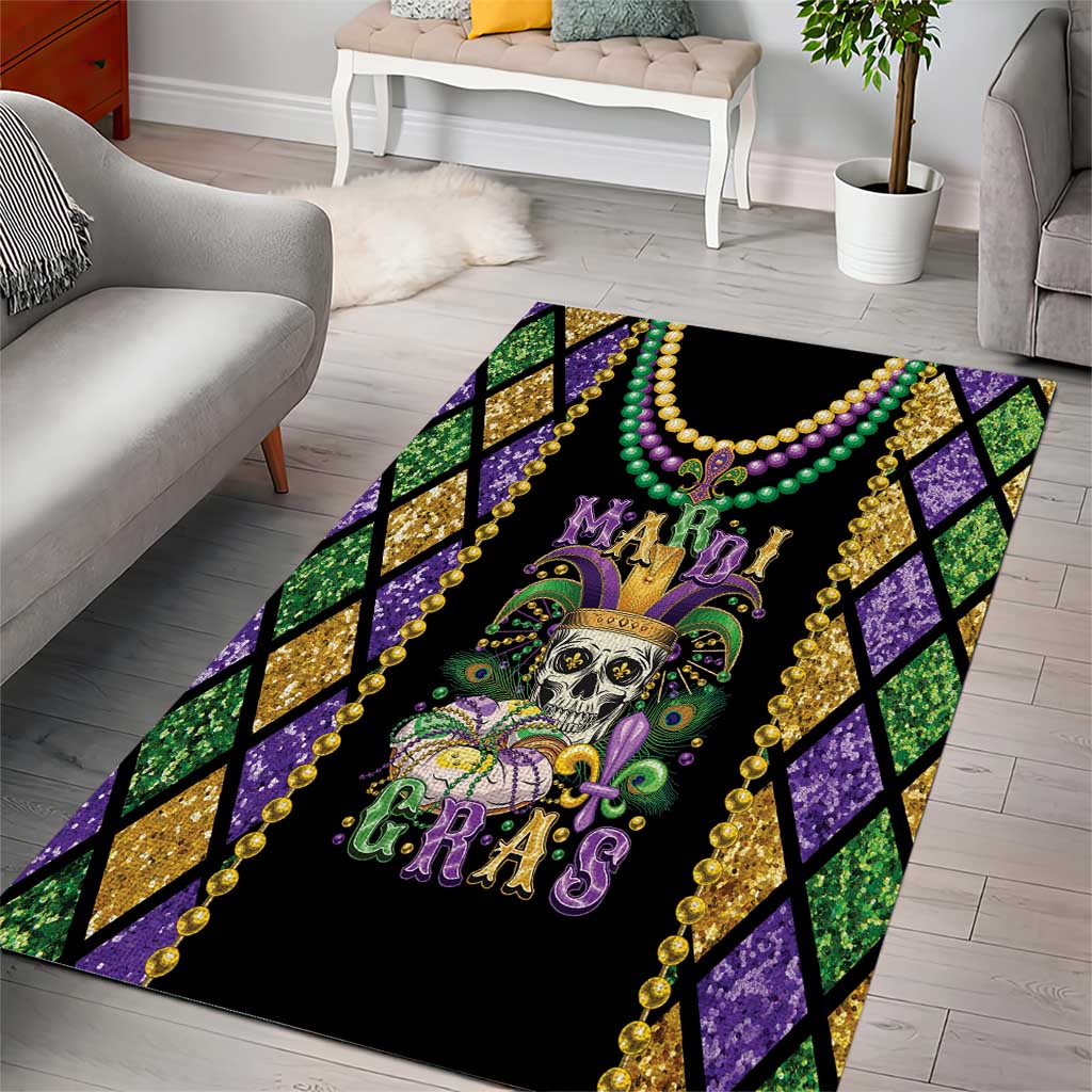 Mardi Gras Skull Area Rug Beads Fleur De Lis