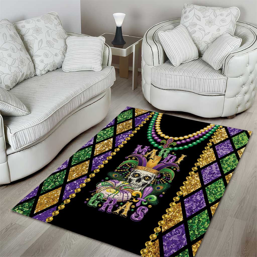 Mardi Gras Skull Area Rug Beads Fleur De Lis