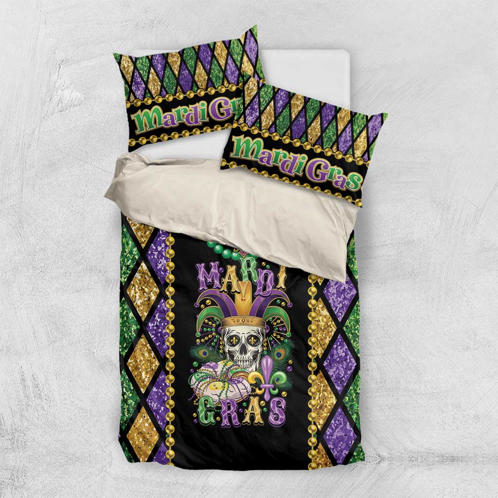 Mardi Gras Skull Bedding Set Beads Fleur De Lis
