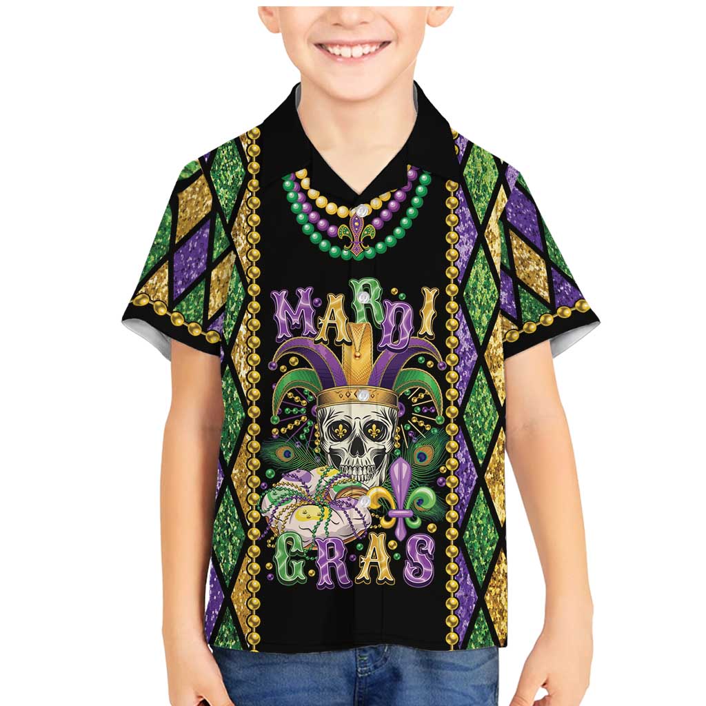 Mardi Gras Skull Family Matching Mermaid Dress and Hawaiian Shirt Beads Fleur De Lis