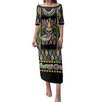 Mardi Gras Skull Family Matching Puletasi and Hawaiian Shirt Beads Fleur De Lis