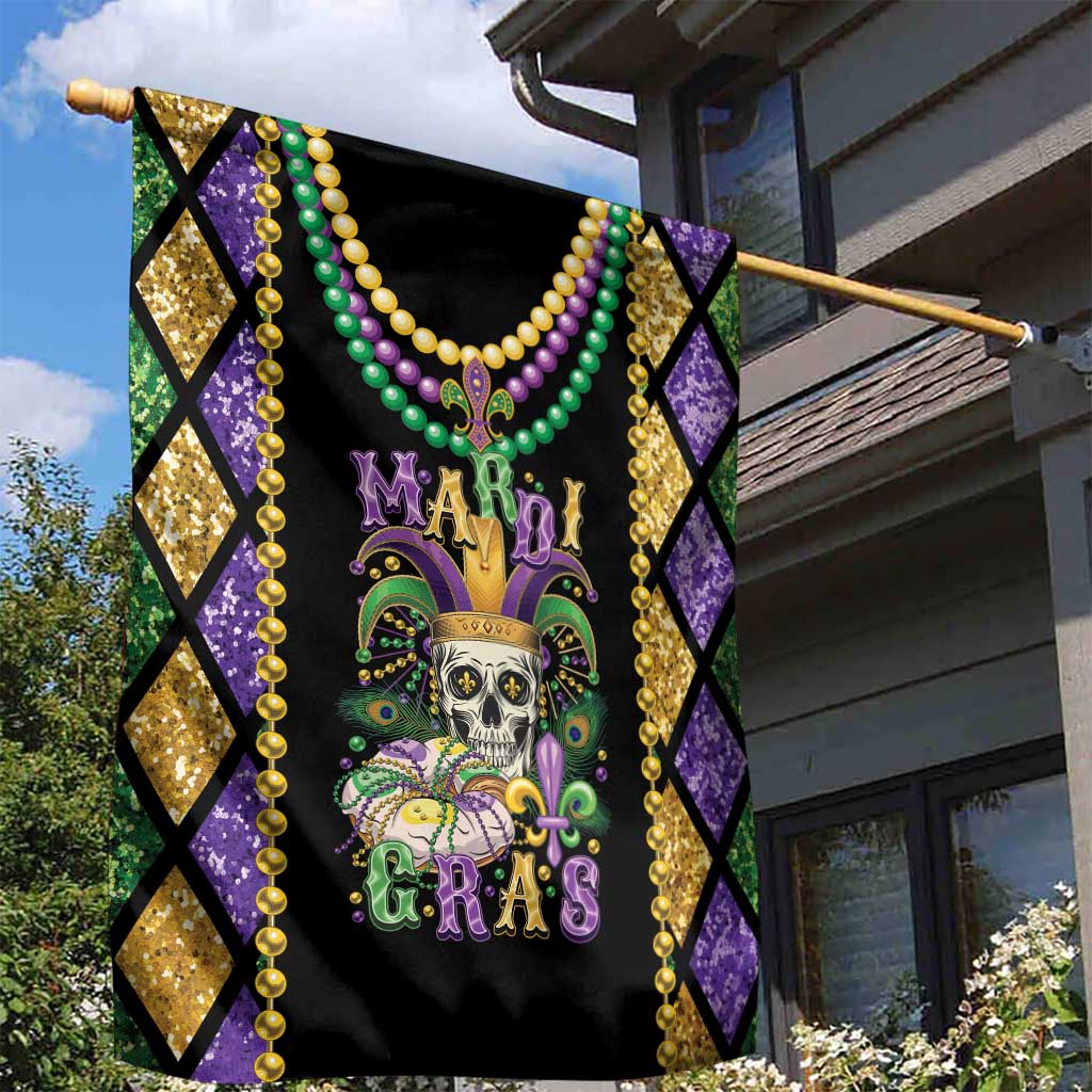 Mardi Gras Skull Garden Flag Beads Fleur De Lis