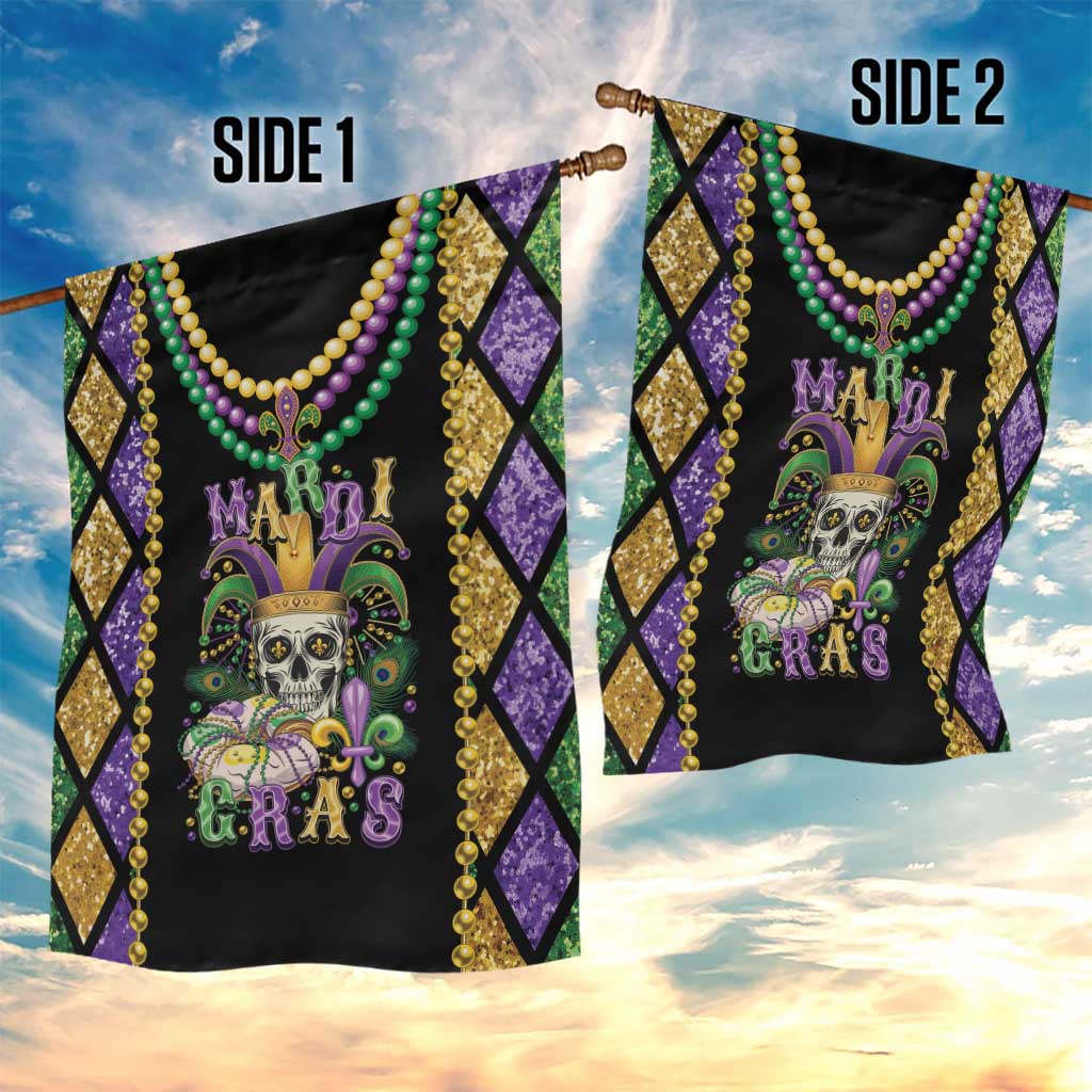 Mardi Gras Skull Garden Flag Beads Fleur De Lis