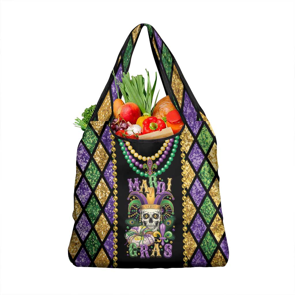 Mardi Gras Skull Grocery Bag Beads Fleur De Lis