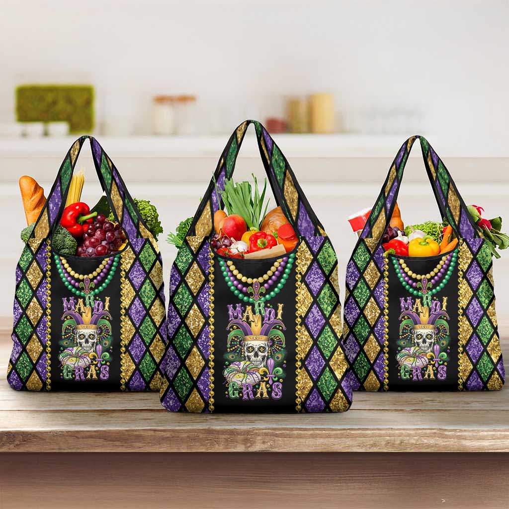 Mardi Gras Skull Grocery Bag Beads Fleur De Lis