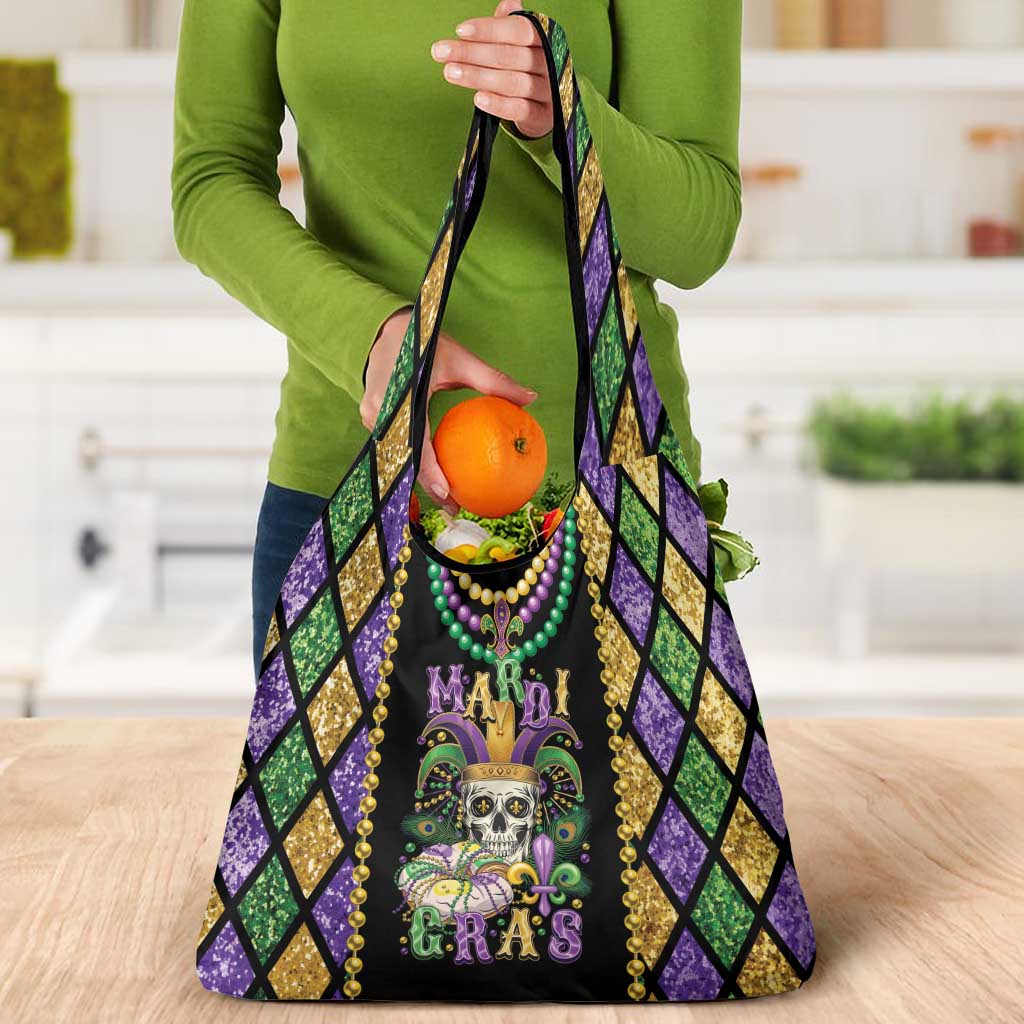 Mardi Gras Skull Grocery Bag Beads Fleur De Lis