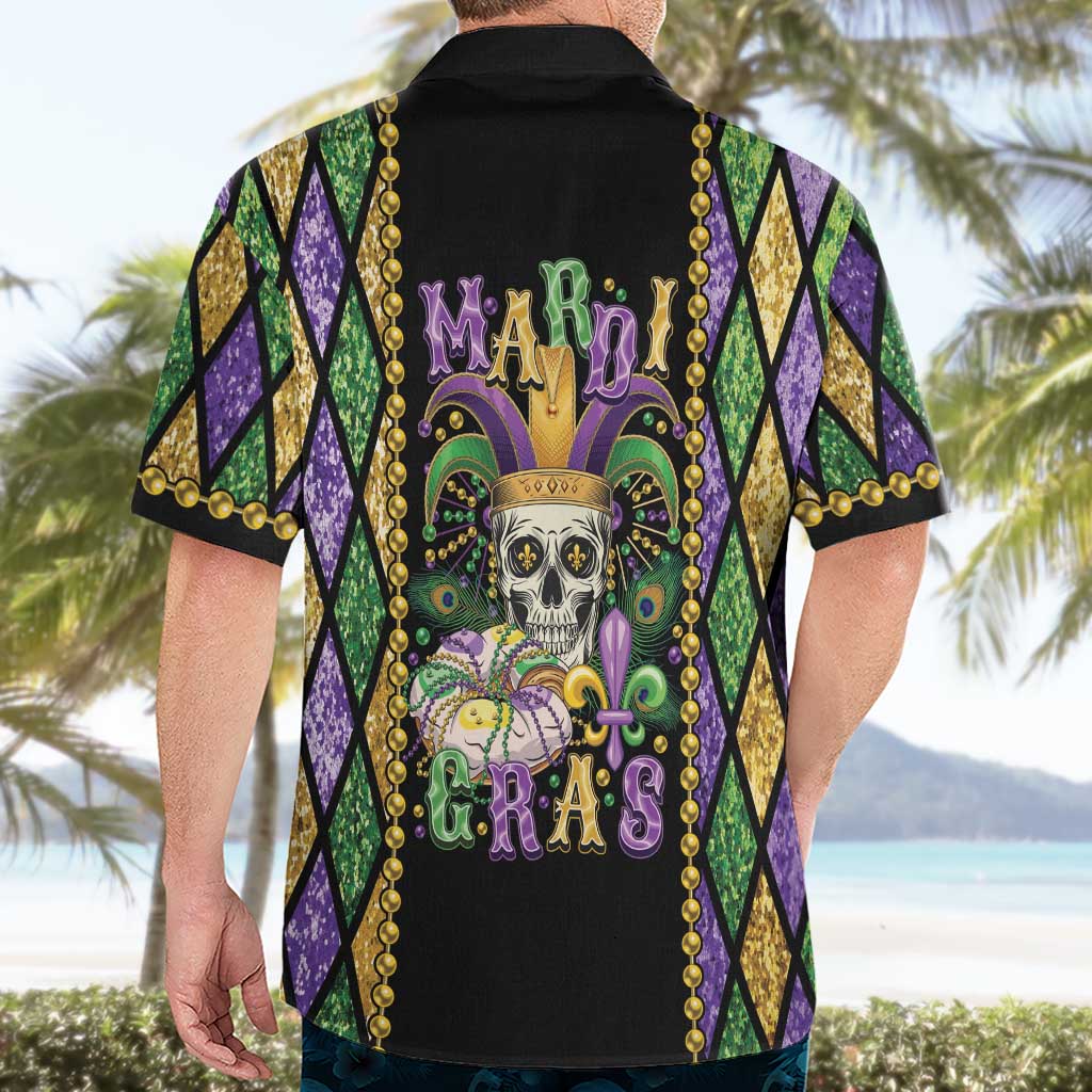 Mardi Gras Skull Hawaiian Shirt Beads Fleur De Lis