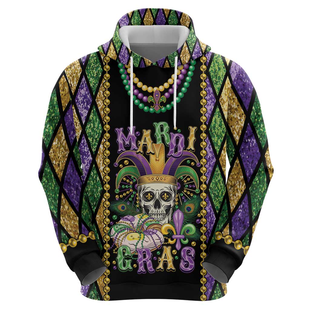 Mardi Gras Skull Hoodie Beads Fleur De Lis