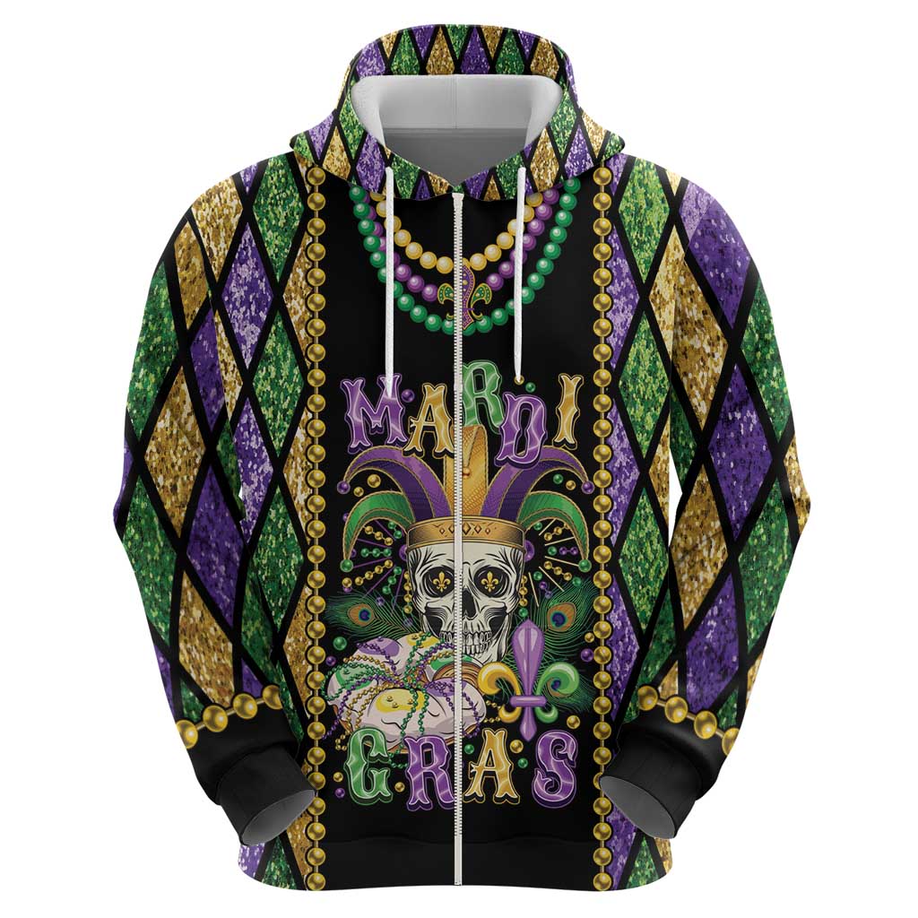 Mardi Gras Skull Hoodie Beads Fleur De Lis