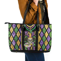 Mardi Gras Skull Leather Tote Bag Beads Fleur De Lis
