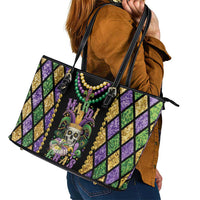 Mardi Gras Skull Leather Tote Bag Beads Fleur De Lis