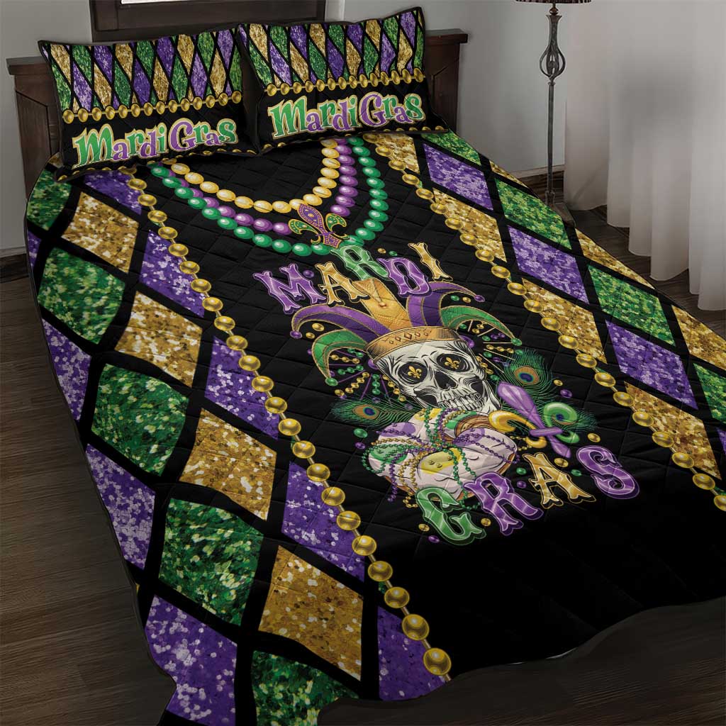 Mardi Gras Skull Quilt Bed Set Beads Fleur De Lis - Wonder Print Shop