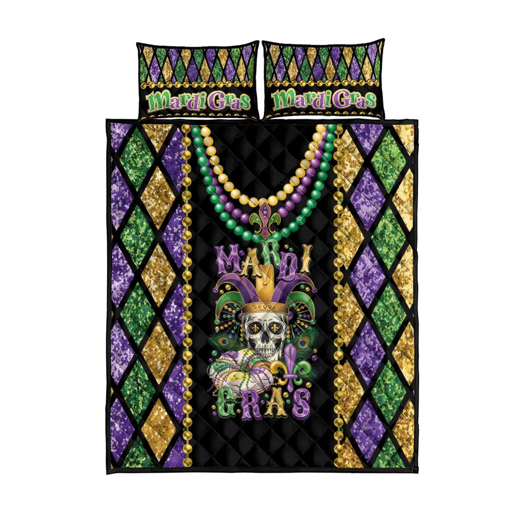 Mardi Gras Skull Quilt Bed Set Beads Fleur De Lis - Wonder Print Shop