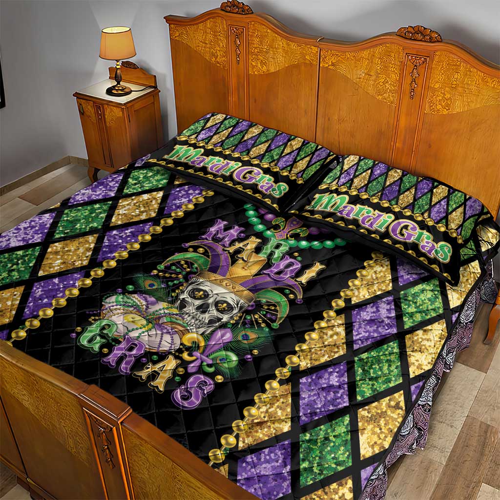 Mardi Gras Skull Quilt Bed Set Beads Fleur De Lis - Wonder Print Shop