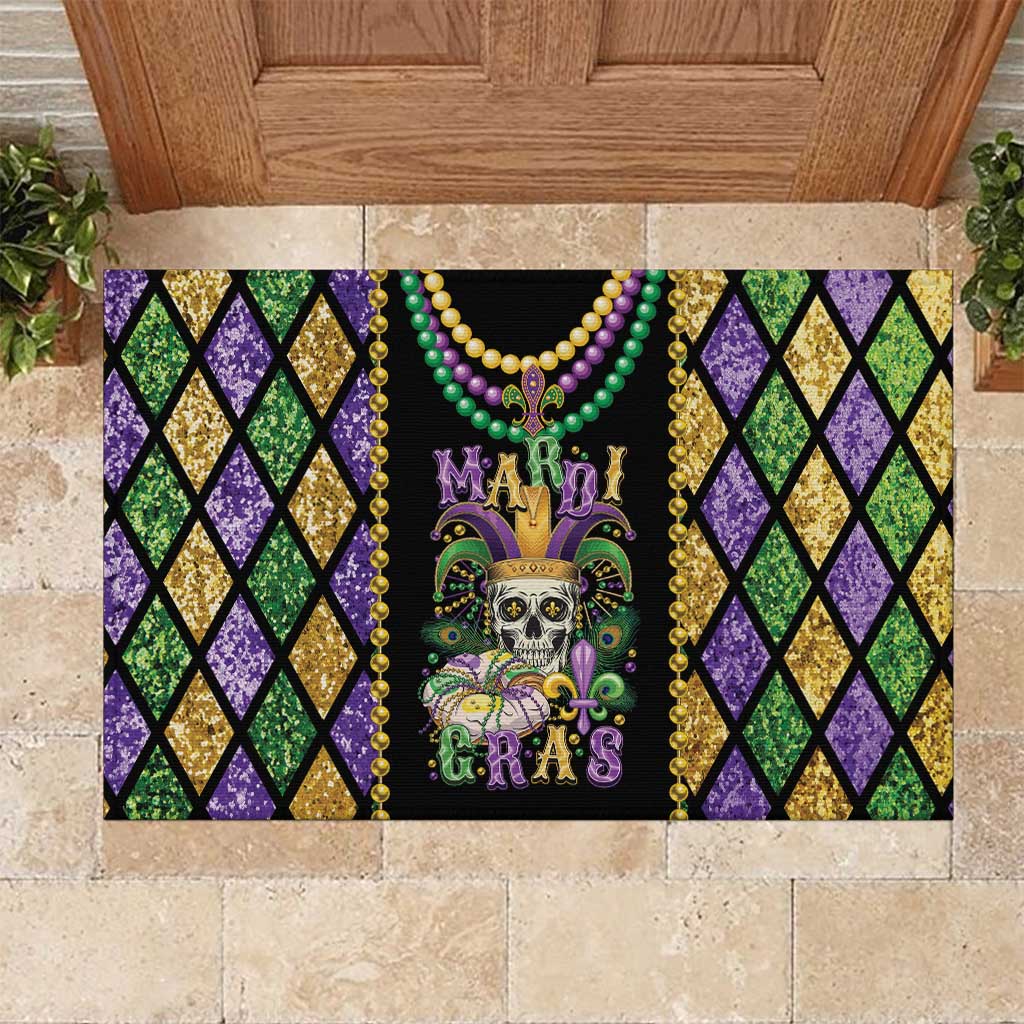 Mardi Gras Skull Rubber Doormat Beads Fleur De Lis - Wonder Print Shop