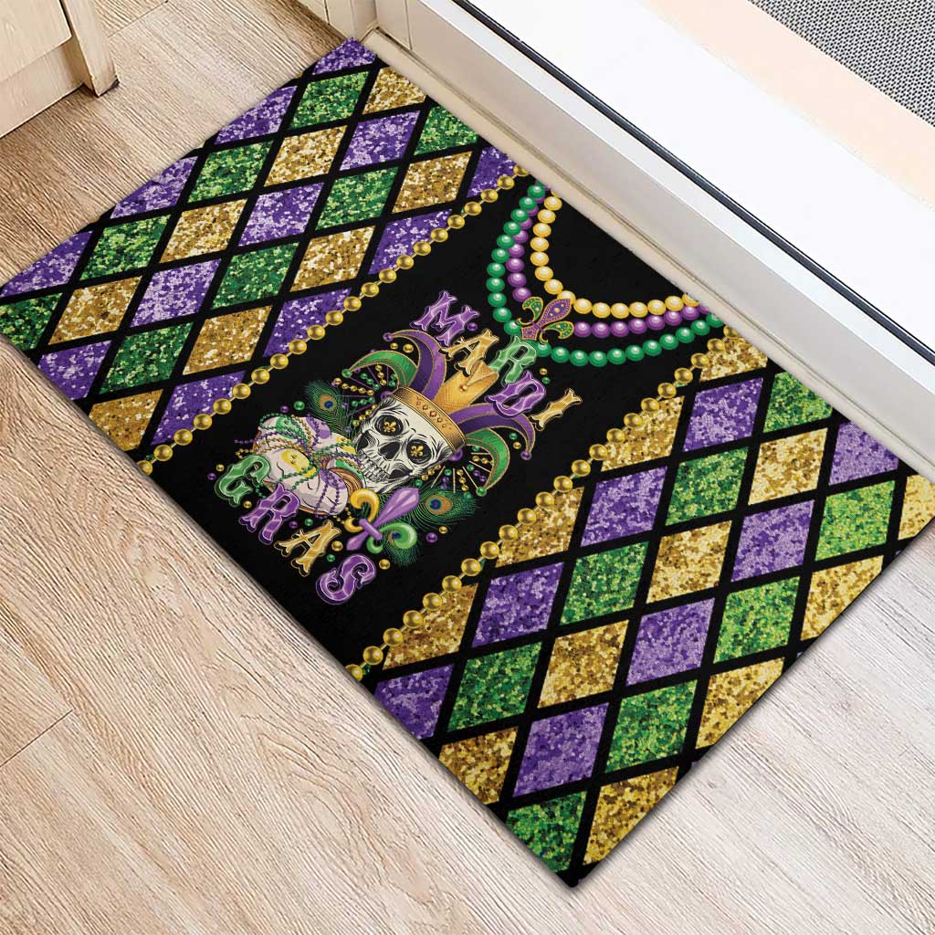 Mardi Gras Skull Rubber Doormat Beads Fleur De Lis - Wonder Print Shop