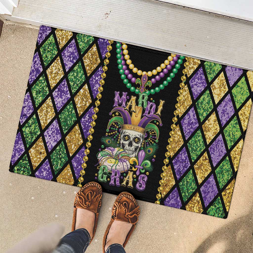 Mardi Gras Skull Rubber Doormat Beads Fleur De Lis - Wonder Print Shop