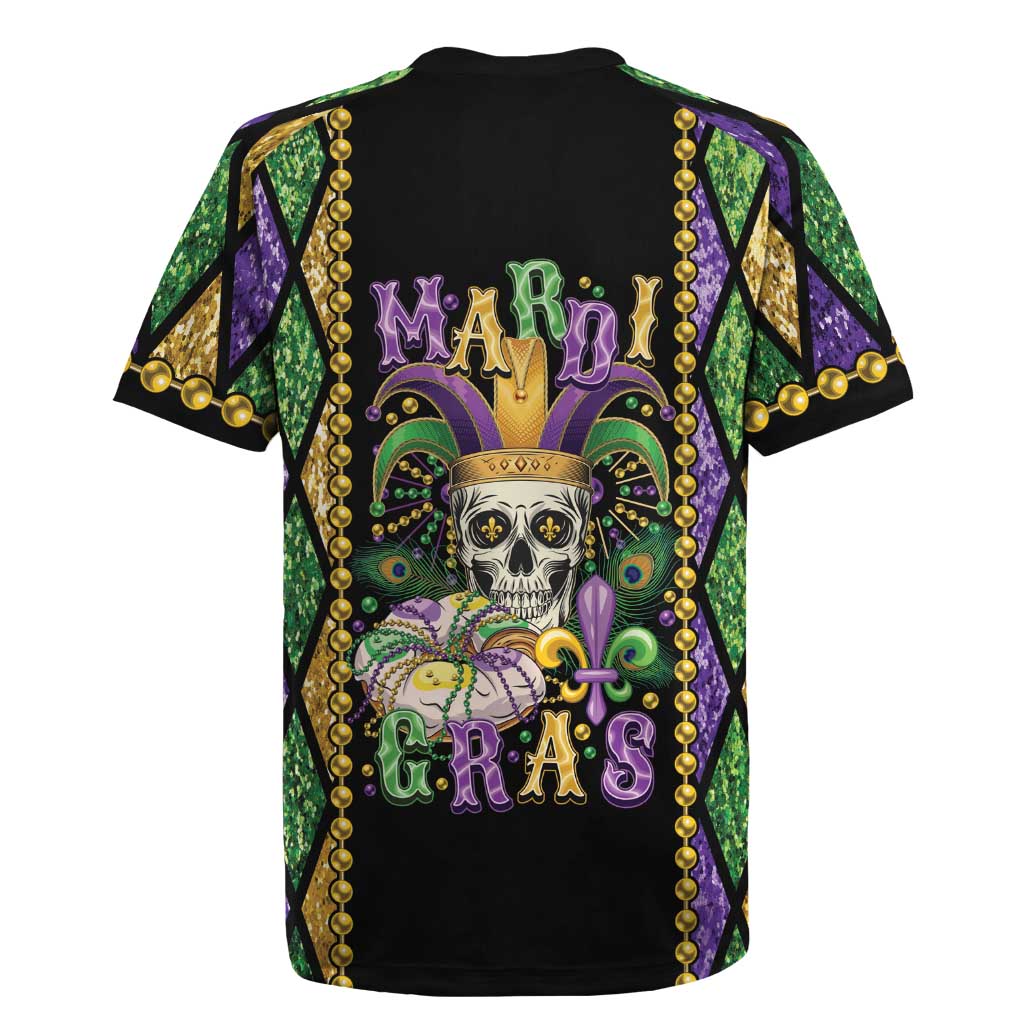 Mardi Gras Skull Rugby Jersey Beads Fleur De Lis - Wonder Print Shop