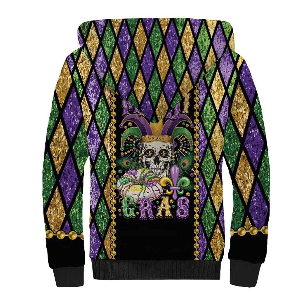 Mardi Gras Skull Sherpa Hoodie Beads Fleur De Lis - Wonder Print Shop