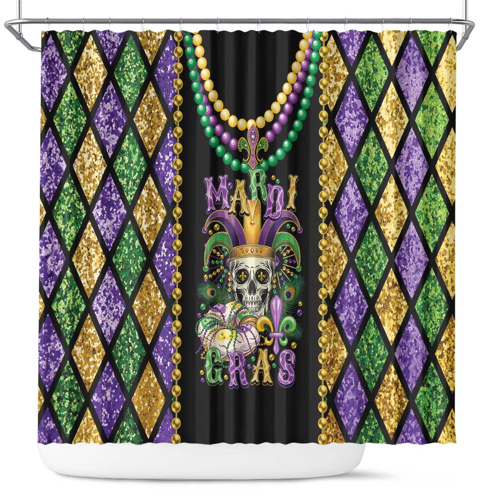 Mardi Gras Skull Shower Curtain Beads Fleur De Lis - Wonder Print Shop