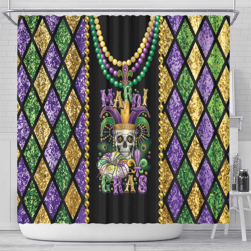 Mardi Gras Skull Shower Curtain Beads Fleur De Lis - Wonder Print Shop