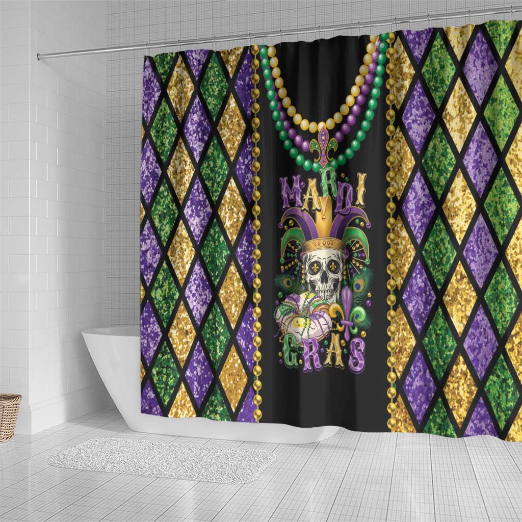 Mardi Gras Skull Shower Curtain Beads Fleur De Lis - Wonder Print Shop