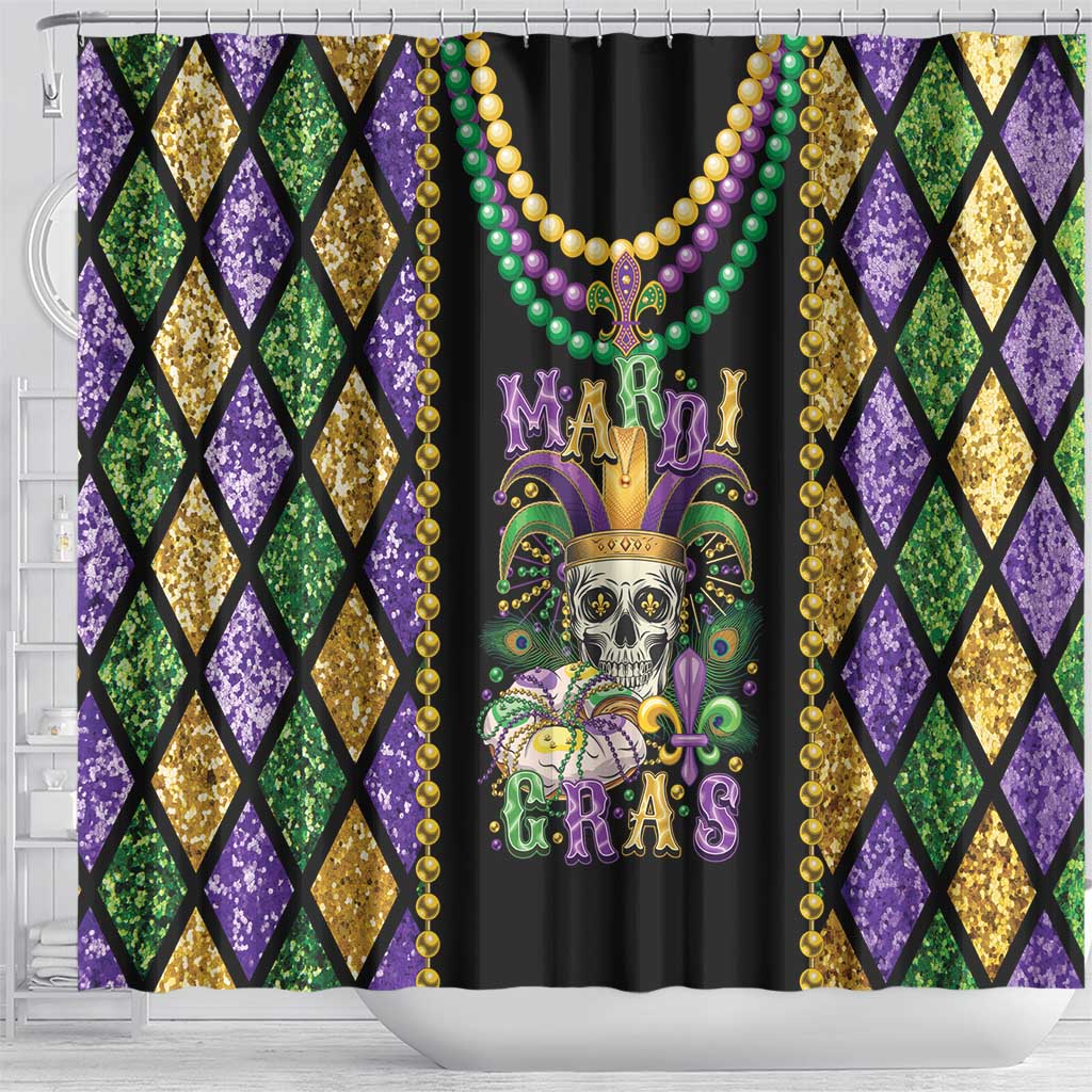 Mardi Gras Skull Shower Curtain Beads Fleur De Lis - Wonder Print Shop