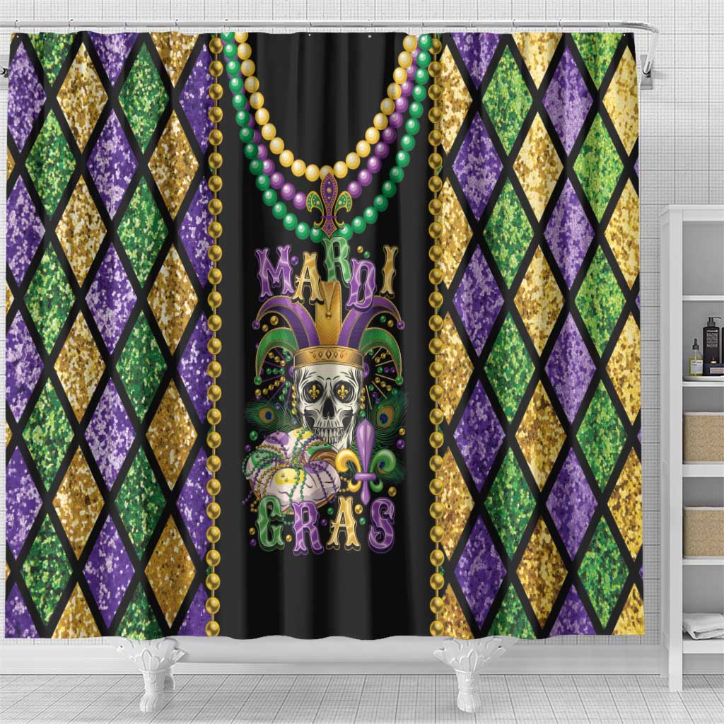 Mardi Gras Skull Shower Curtain Beads Fleur De Lis - Wonder Print Shop